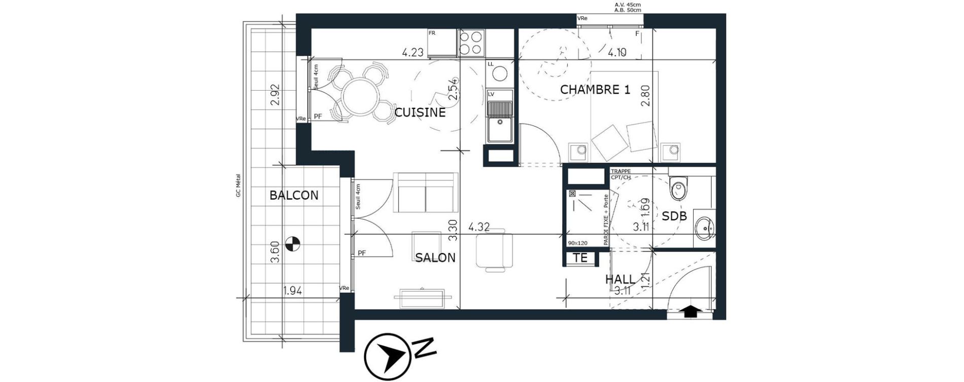 Appartement T2 de 44,28 m2 &agrave; Aix-Les-Bains Saint-simond