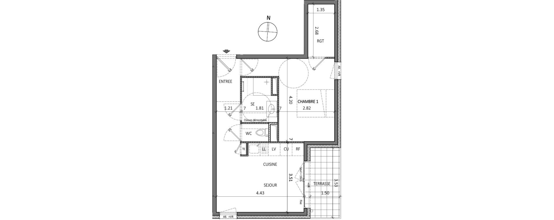 Appartement T2 de 42,63 m2 &agrave; Aix-Les-Bains Centre