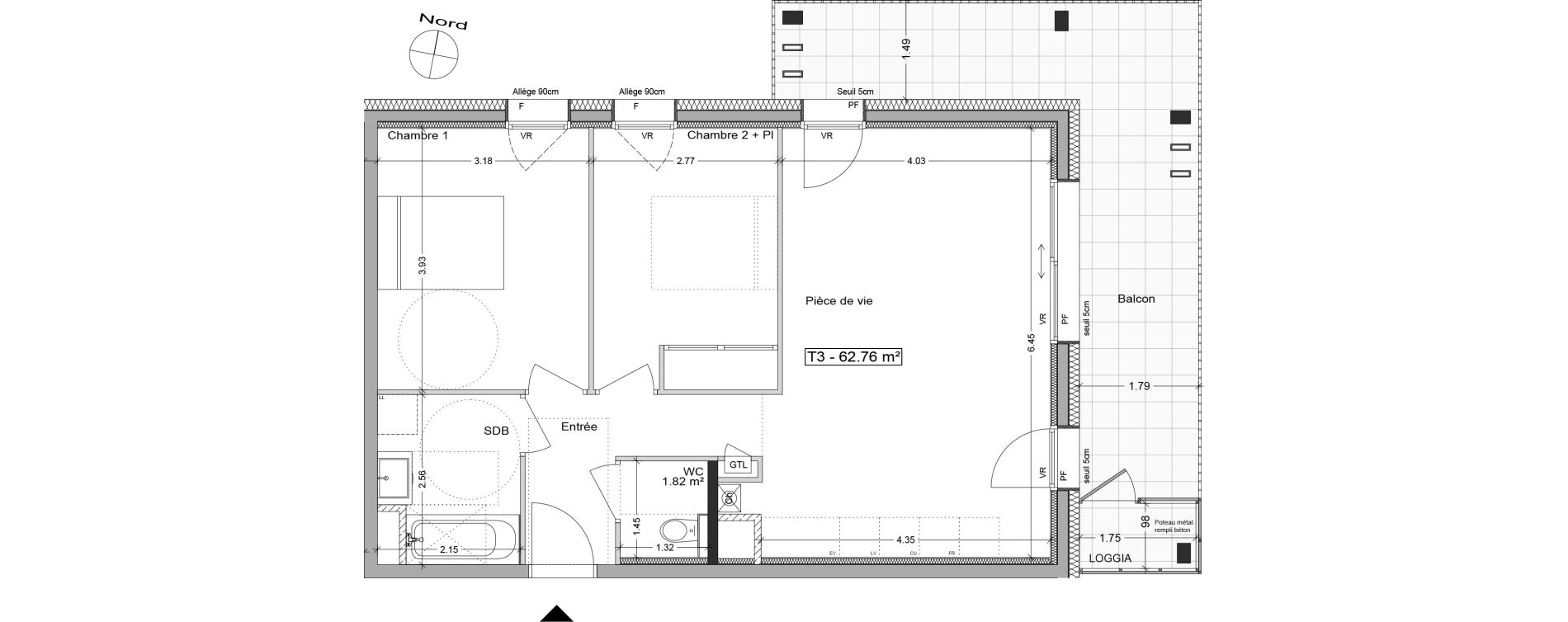 Appartement T3 de 62,76 m2 &agrave; Aix-Les-Bains Centre