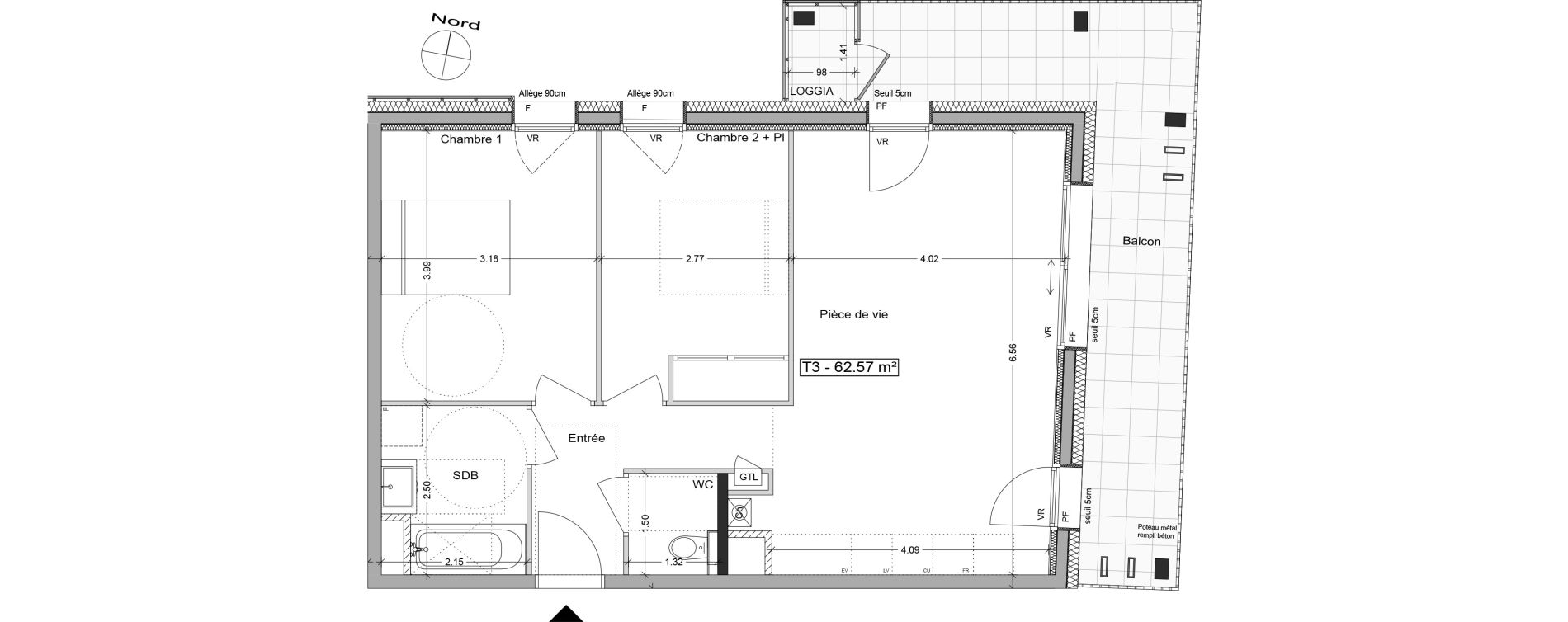 Appartement T3 de 62,57 m2 &agrave; Aix-Les-Bains Centre