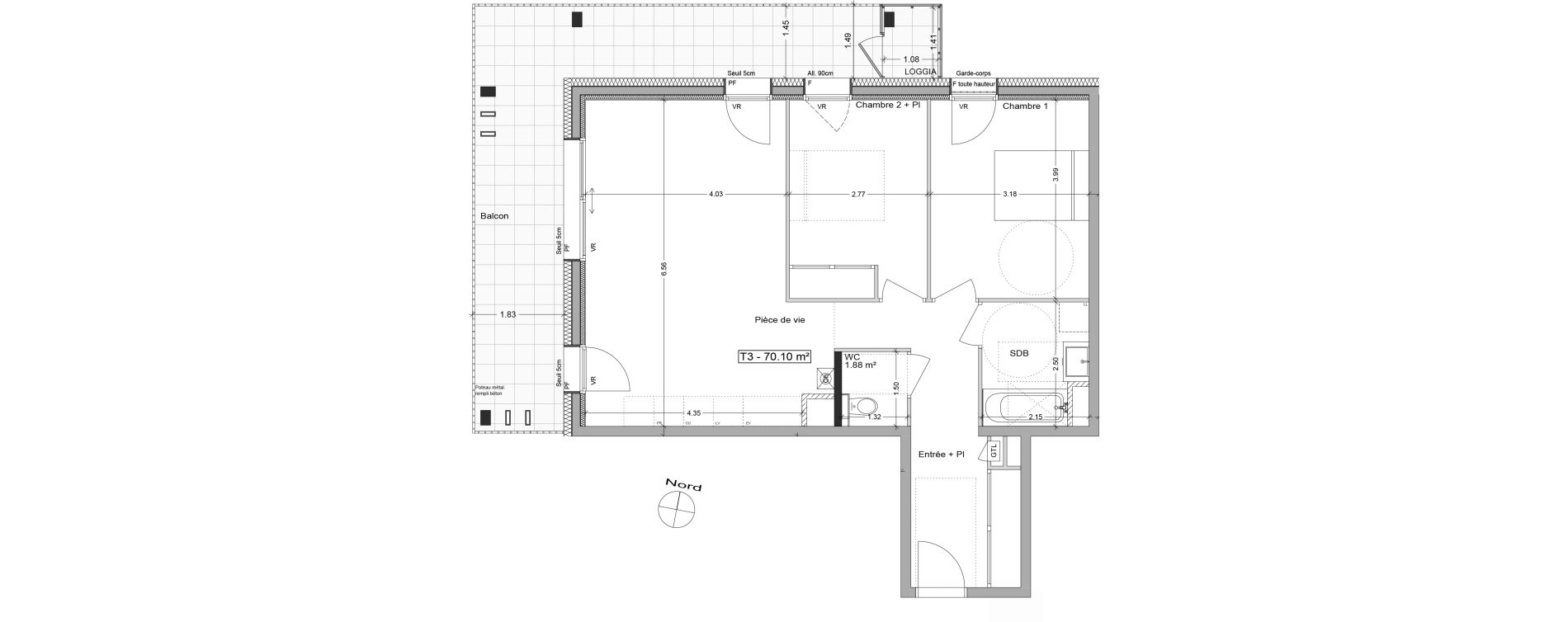 Appartement T3 de 70,10 m2 &agrave; Aix-Les-Bains Centre