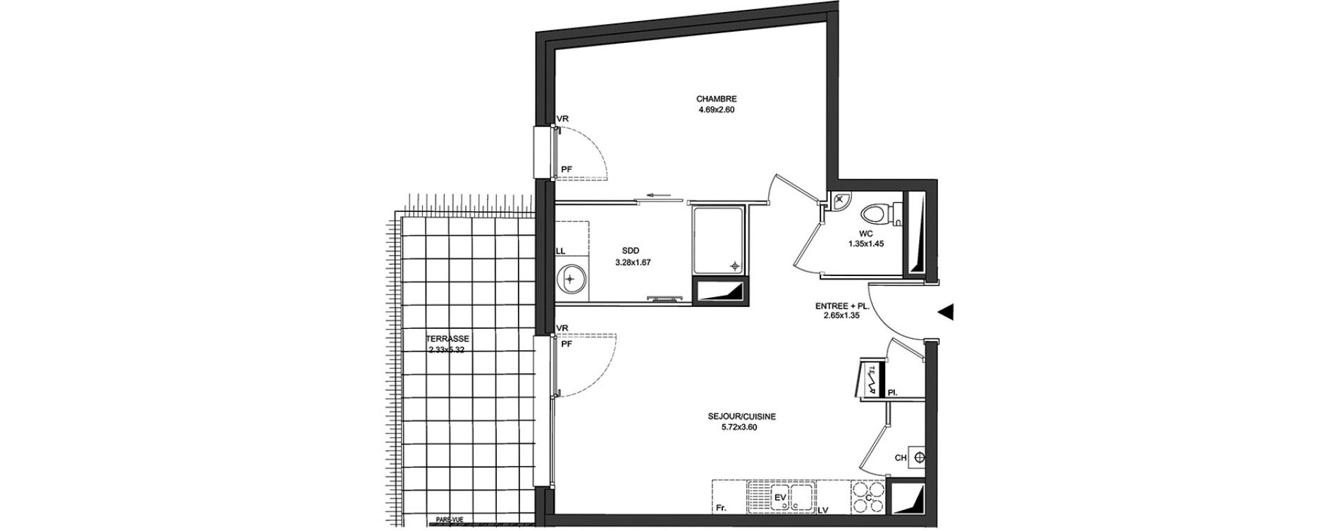 Appartement T2 de 45,43 m2 &agrave; Aix-Les-Bains Centre