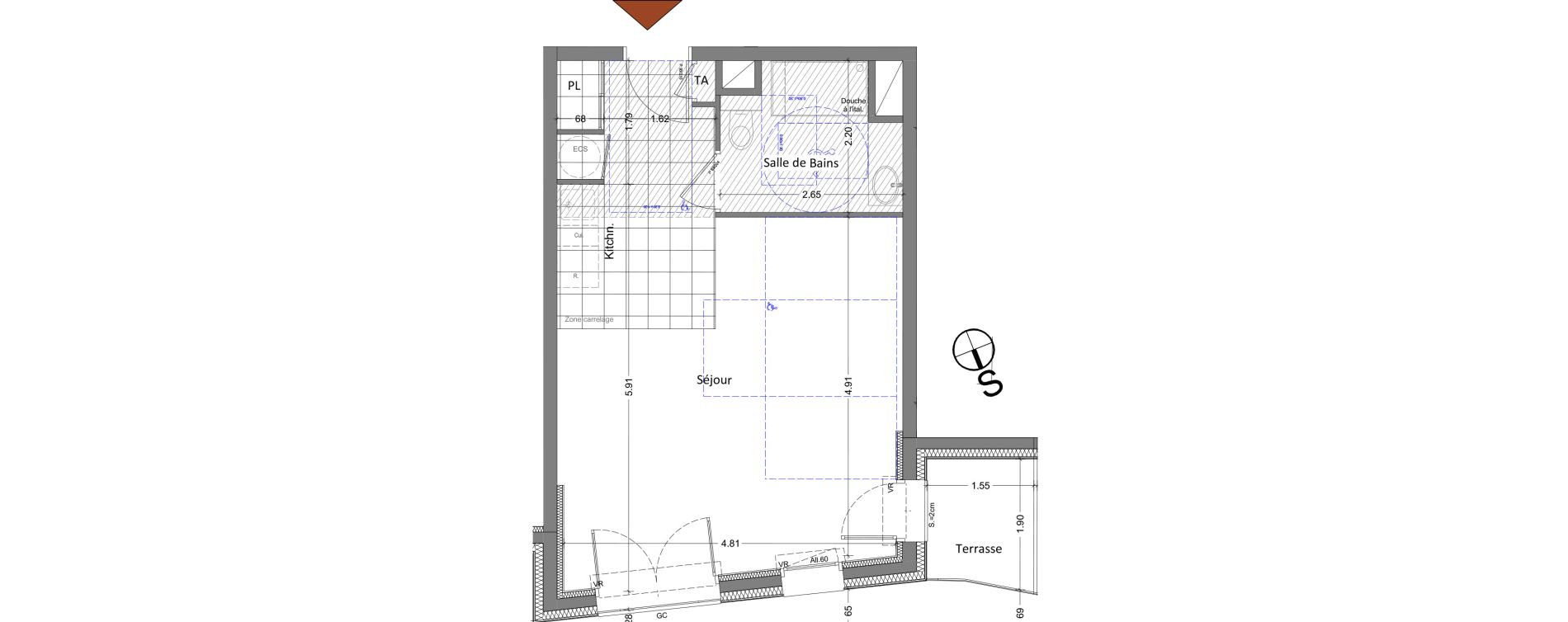 Appartement T1 de 35,65 m2 à Aix-Les-Bains Centre
