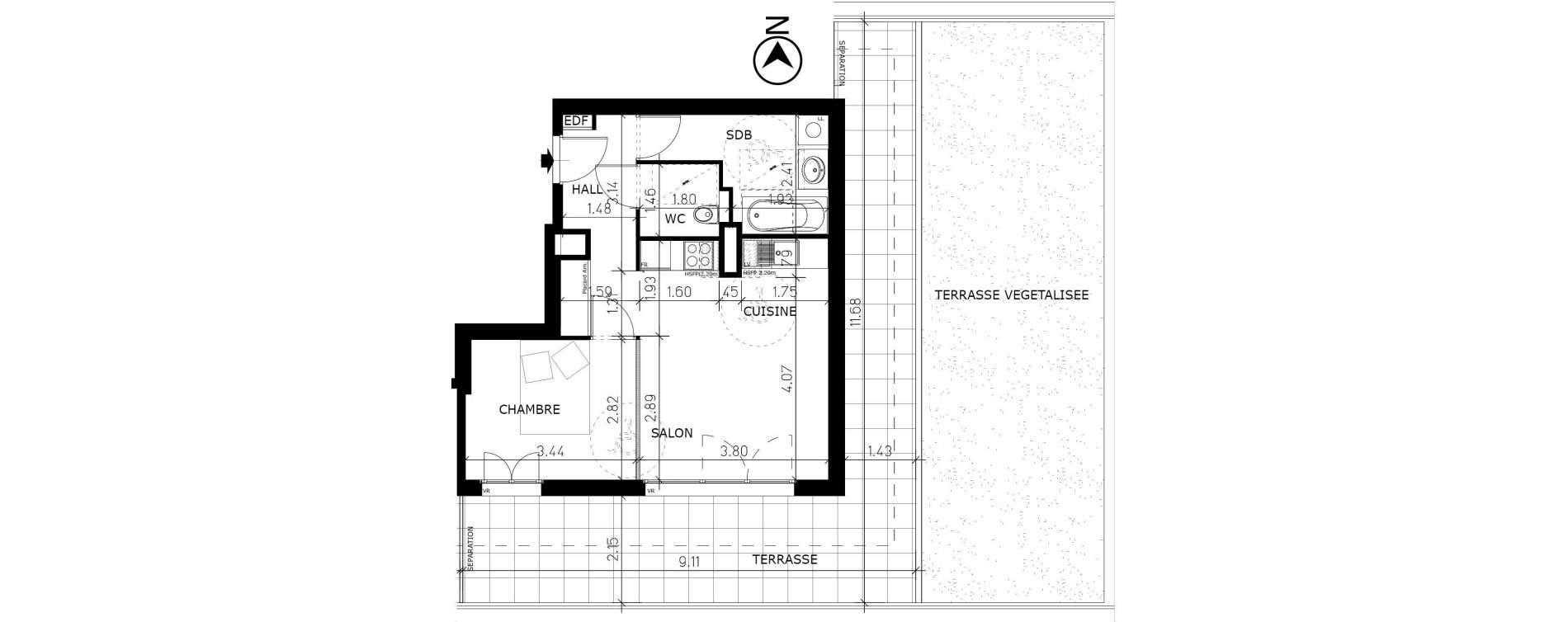 Appartement T2 de 42,70 m2 à Aix-Les-Bains Lepic