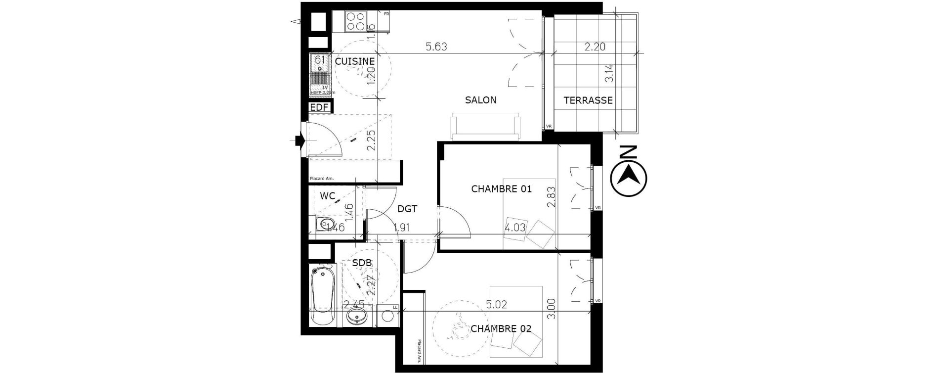 Appartement T3 de 61,47 m2 &agrave; Aix-Les-Bains Lepic