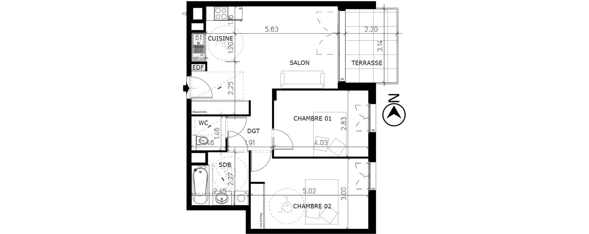 Appartement T3 de 61,47 m2 à Aix-Les-Bains Lepic