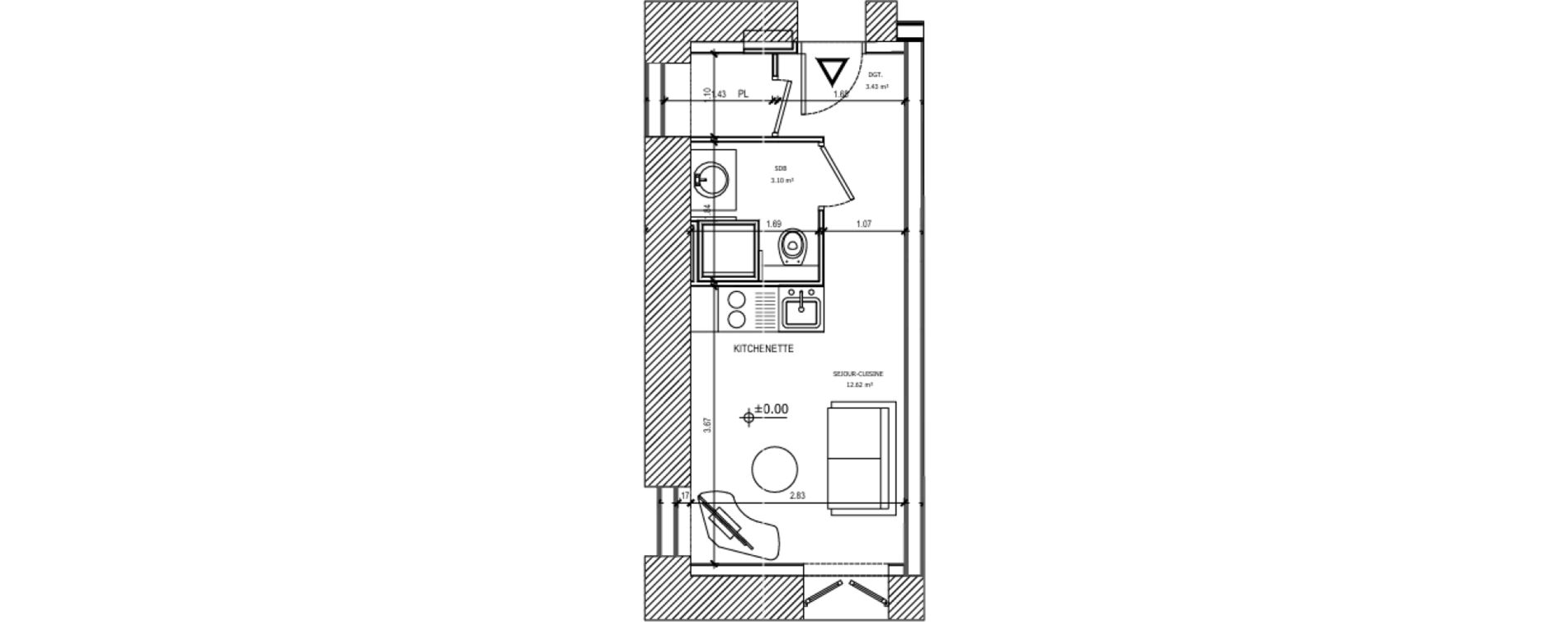 Appartement T1 de 19,15 m2 &agrave; Albertville Centre