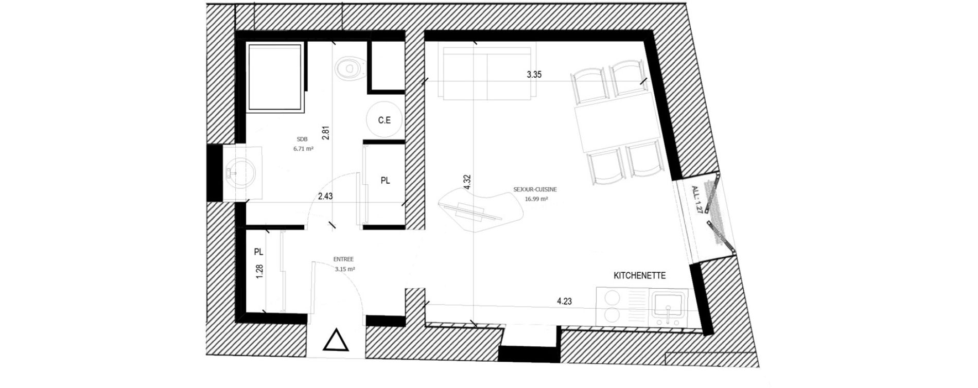 Appartement T1 de 26,85 m2 &agrave; Albertville Centre