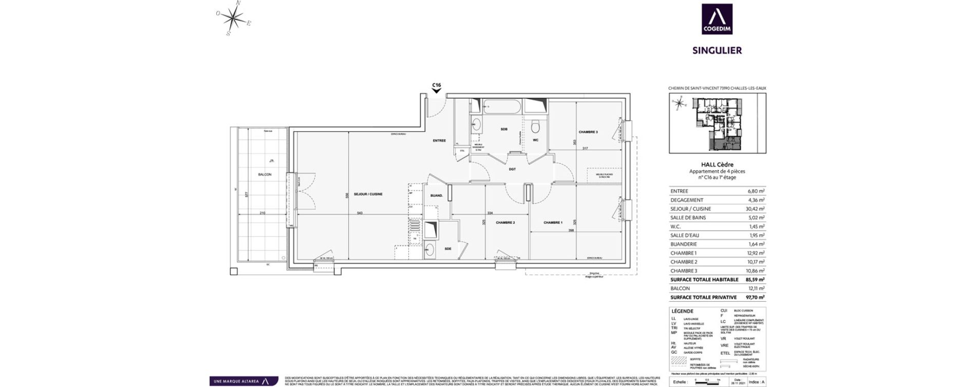 Appartement T4 de 85,59 m2 &agrave; Challes-Les-Eaux Centre