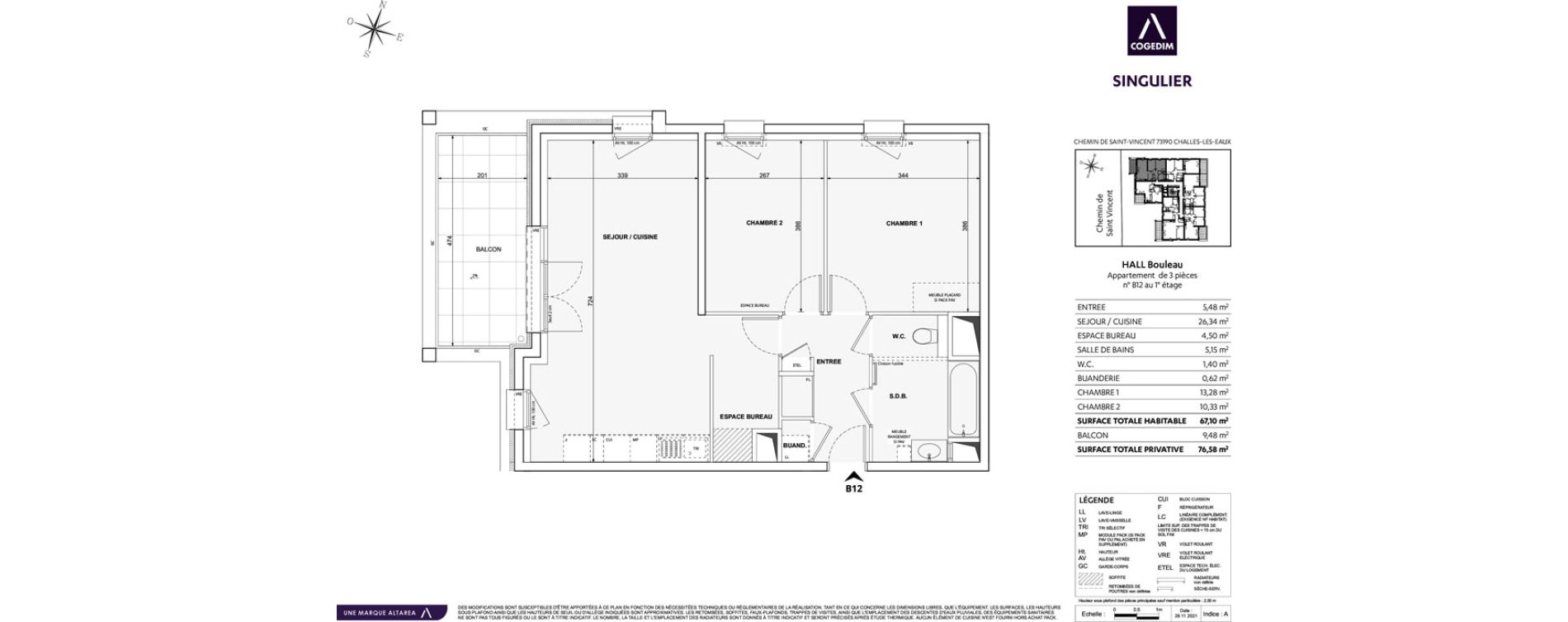 Appartement T3 de 67,10 m2 &agrave; Challes-Les-Eaux Centre