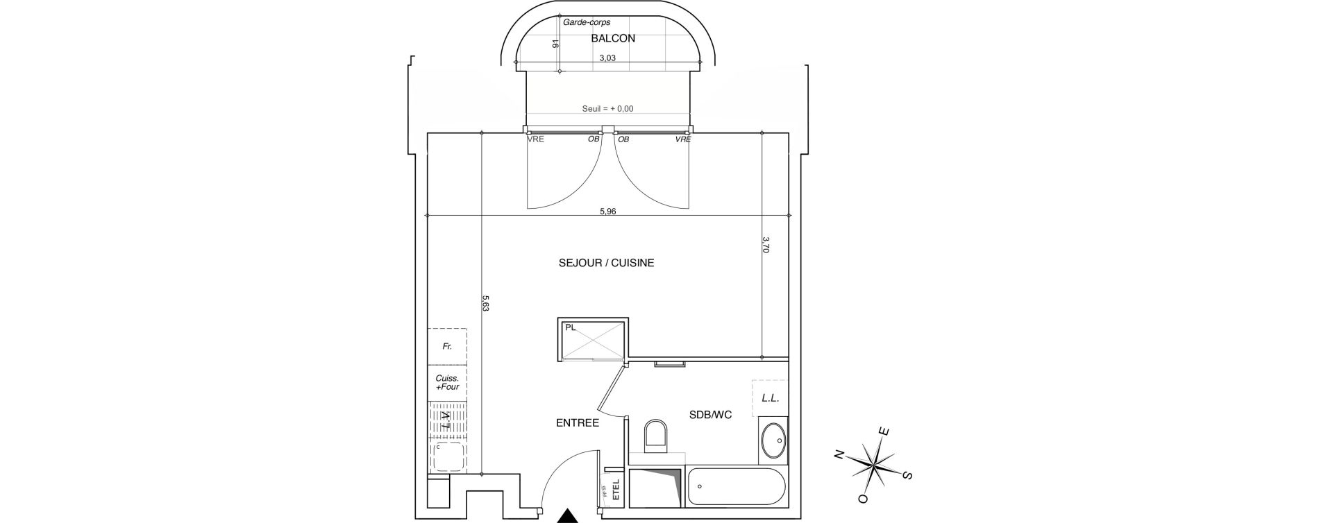 Appartement T1 de 34,44 m2 &agrave; Chamb&eacute;ry Centre