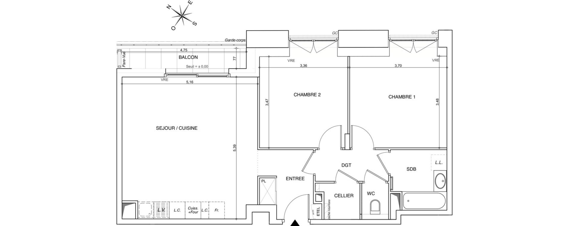 Appartement T3 de 67,89 m2 &agrave; Chamb&eacute;ry Centre