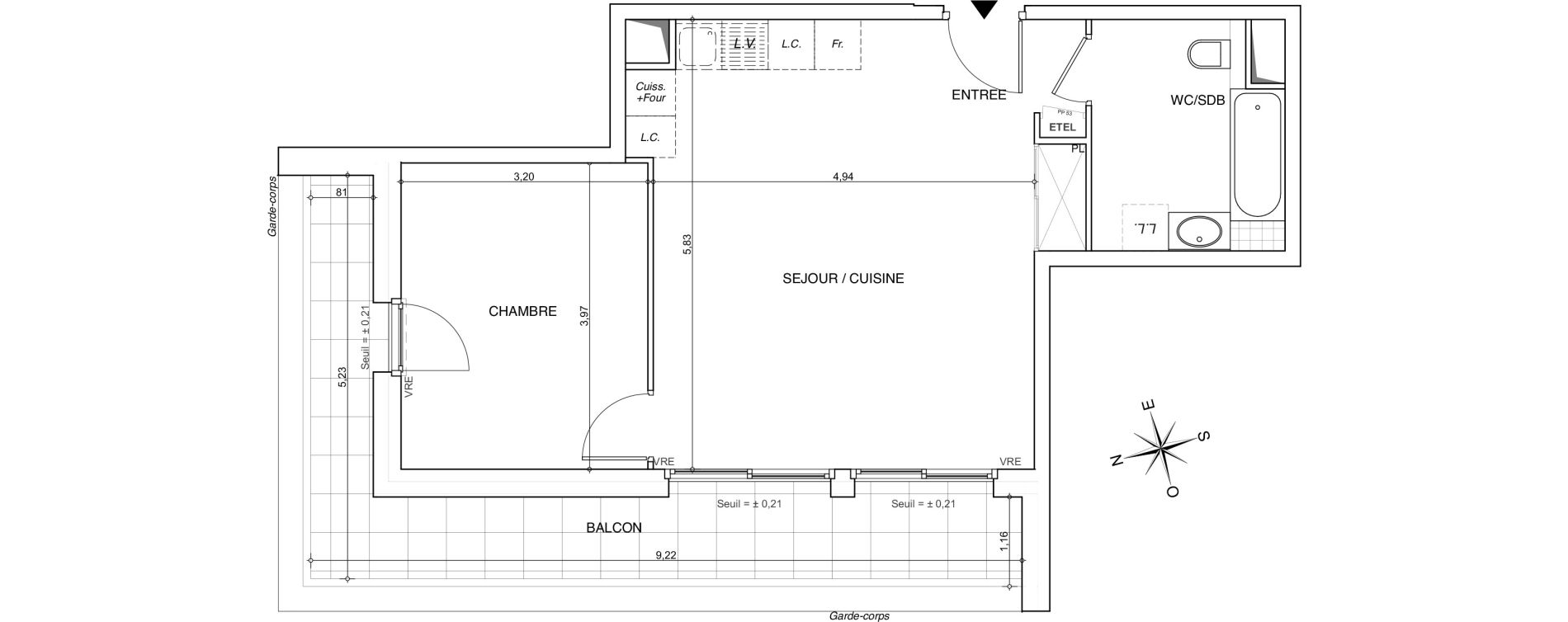 Appartement T2 de 50,35 m2 &agrave; Chamb&eacute;ry Centre
