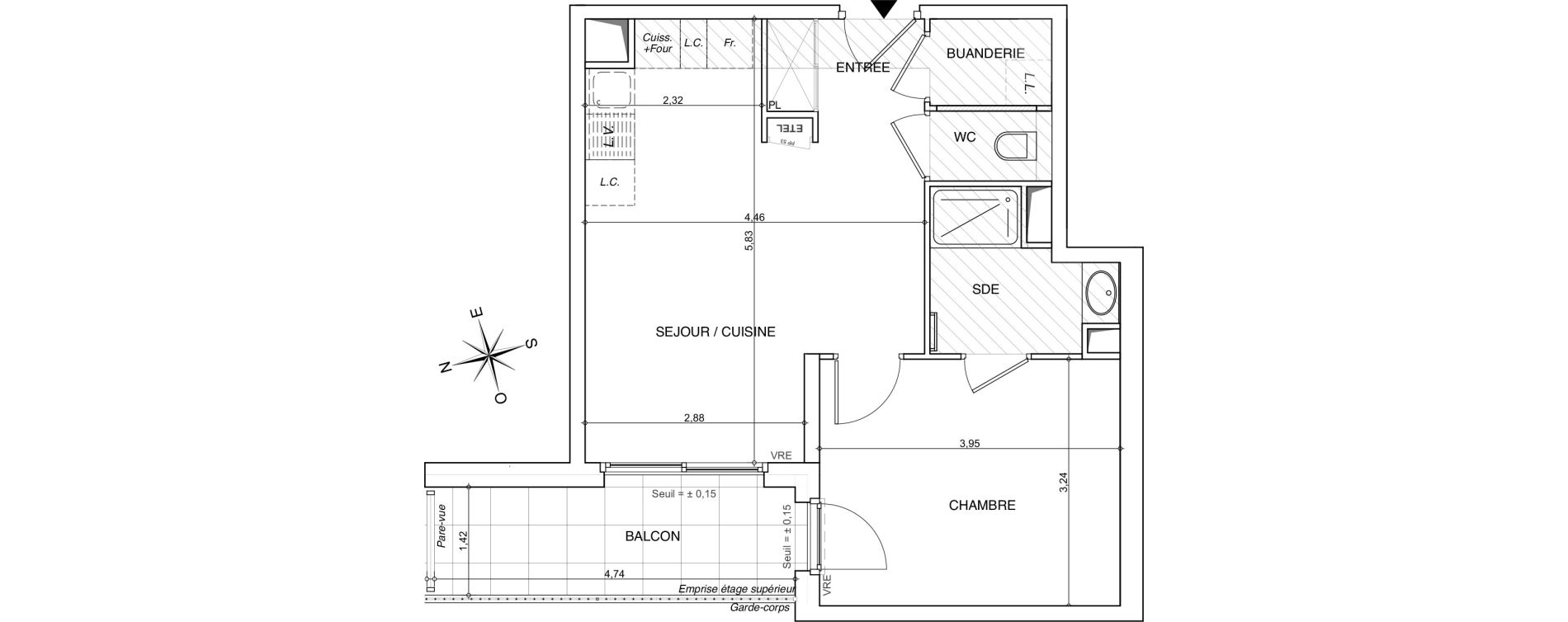 Appartement T2 de 42,92 m2 &agrave; Chamb&eacute;ry Centre