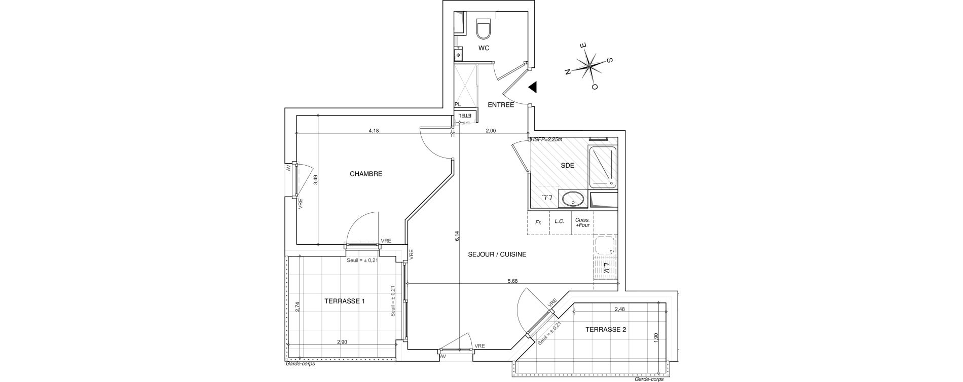 Appartement T2 de 45,53 m2 &agrave; Chamb&eacute;ry Centre
