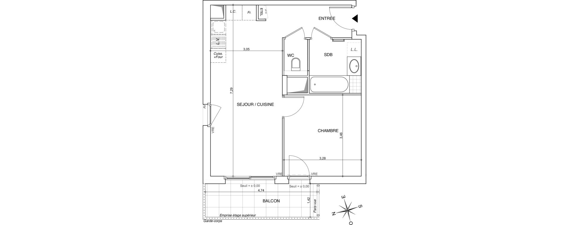 Appartement T2 de 43,42 m2 &agrave; Chamb&eacute;ry Centre