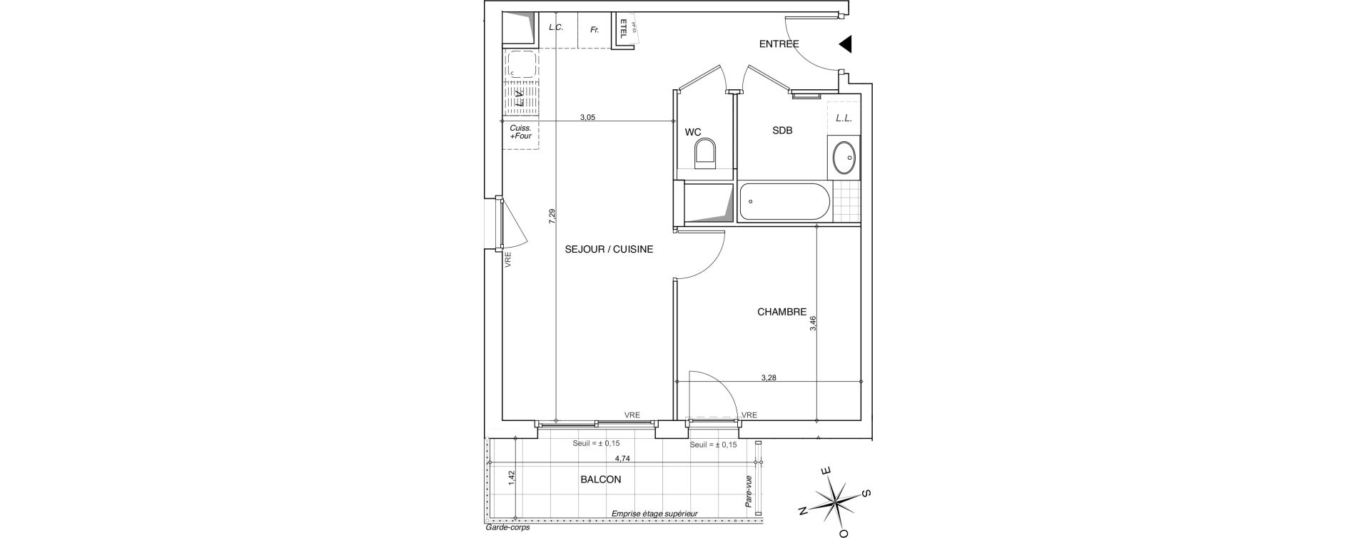 Appartement T2 de 43,42 m2 &agrave; Chamb&eacute;ry Centre