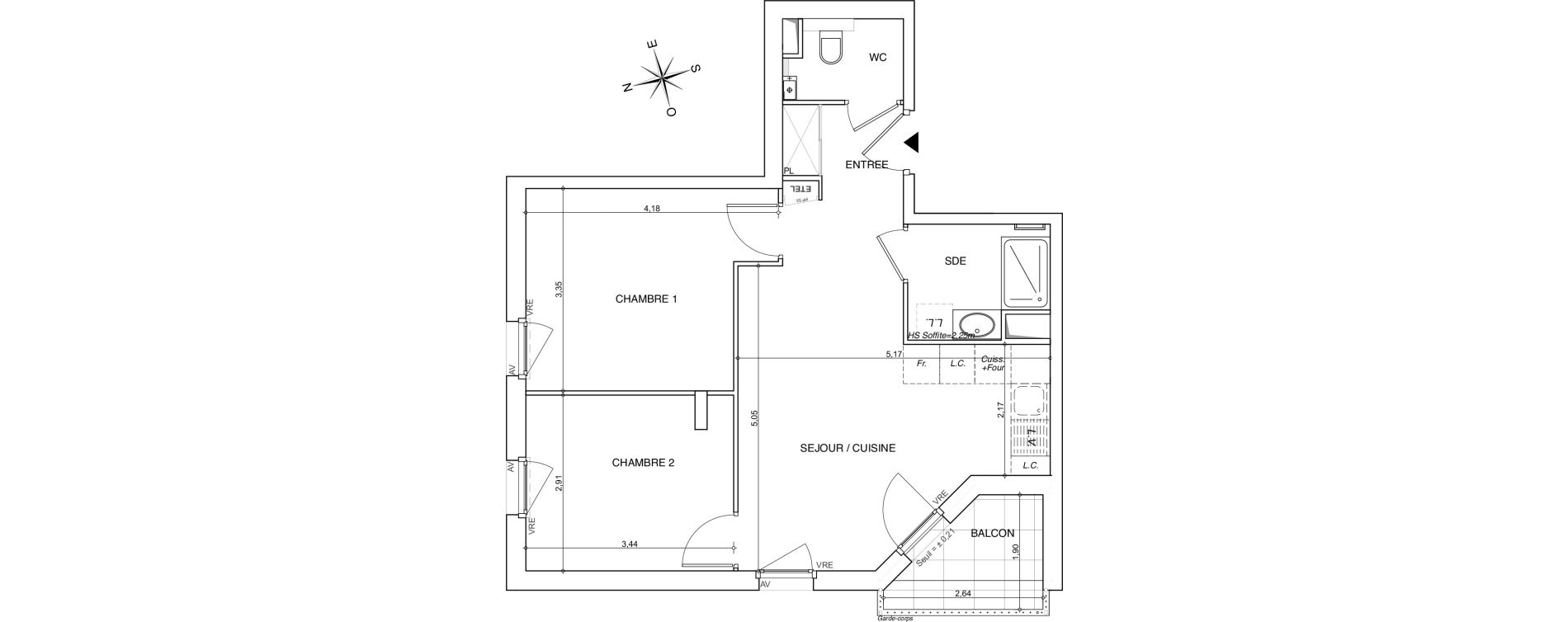 Appartement T3 de 53,48 m2 &agrave; Chamb&eacute;ry Centre