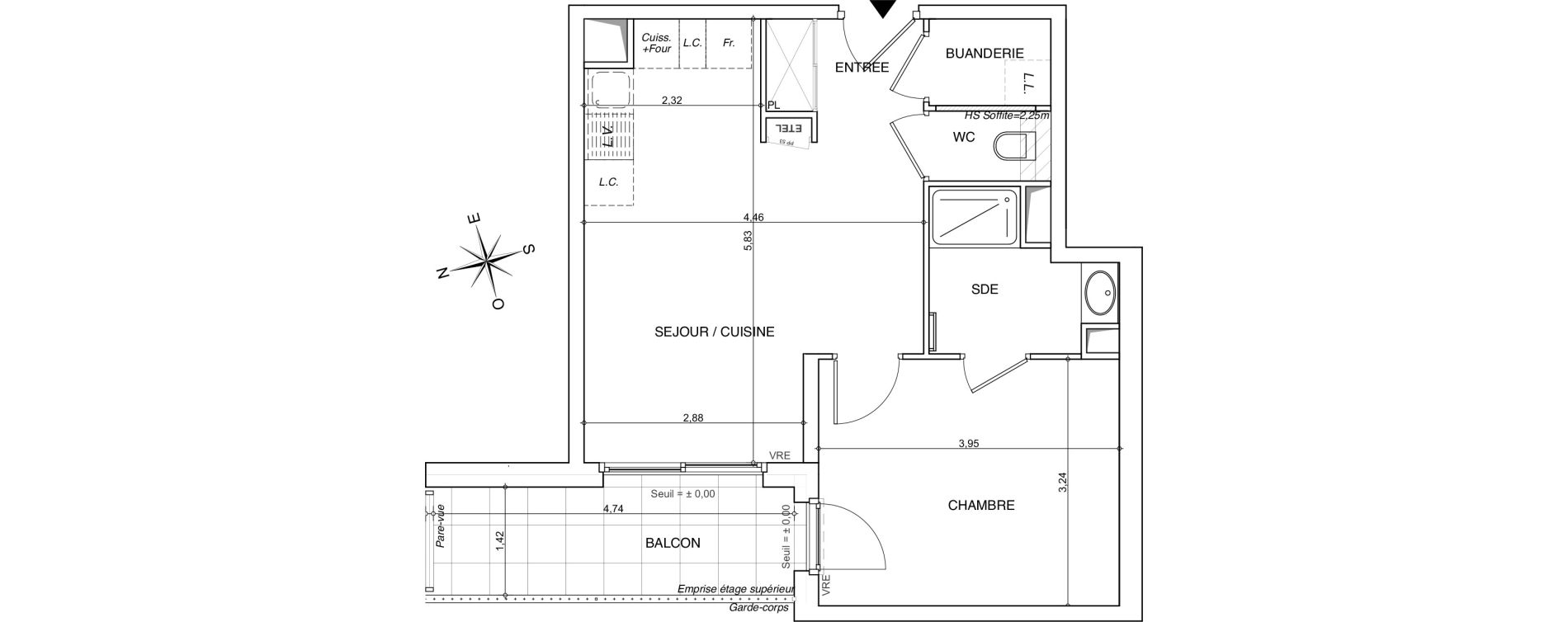Appartement T2 de 42,92 m2 &agrave; Chamb&eacute;ry Centre