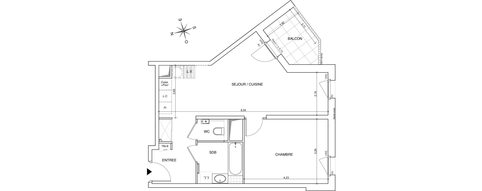 Appartement T2 de 50,46 m2 &agrave; Chamb&eacute;ry Centre