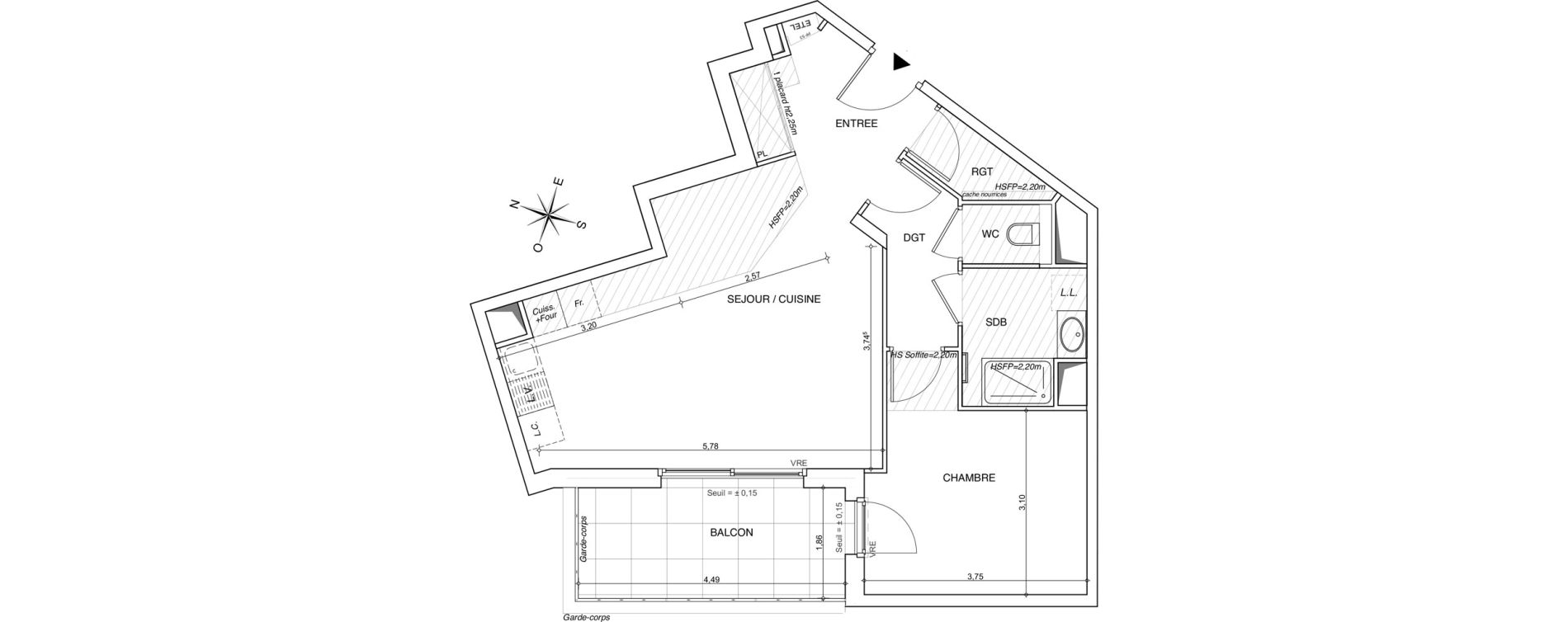 Appartement T2 de 55,51 m2 &agrave; Chamb&eacute;ry Centre