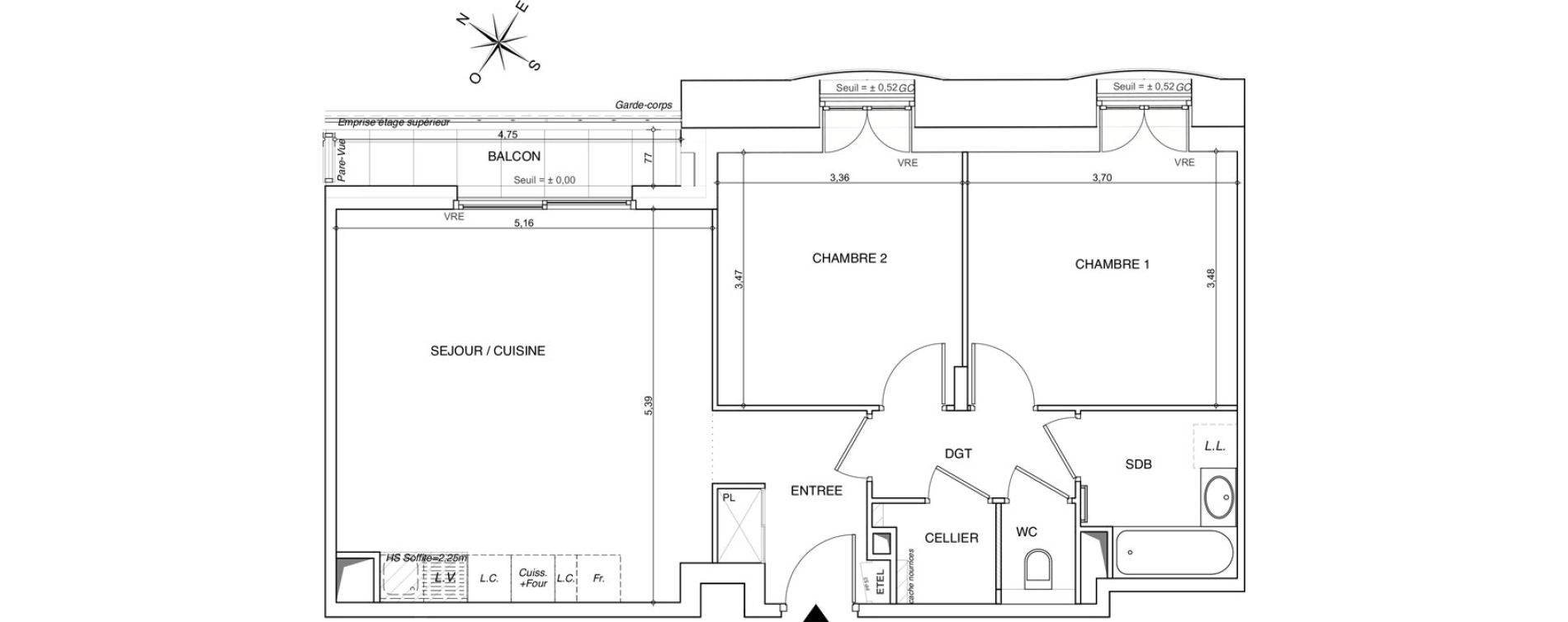 Appartement T3 de 67,89 m2 &agrave; Chamb&eacute;ry Centre