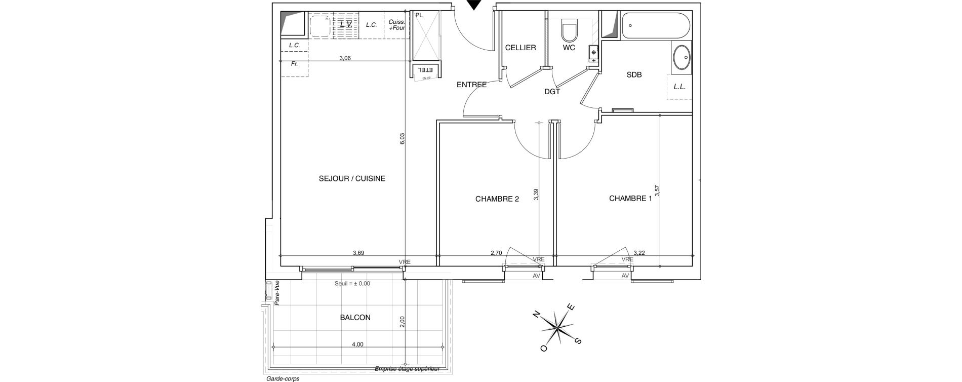 Appartement T3 de 56,05 m2 &agrave; Chamb&eacute;ry Centre