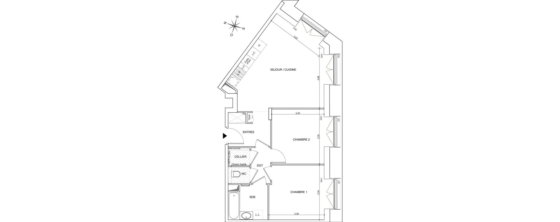 Appartement T3 de 61,56 m2 &agrave; Chamb&eacute;ry Centre