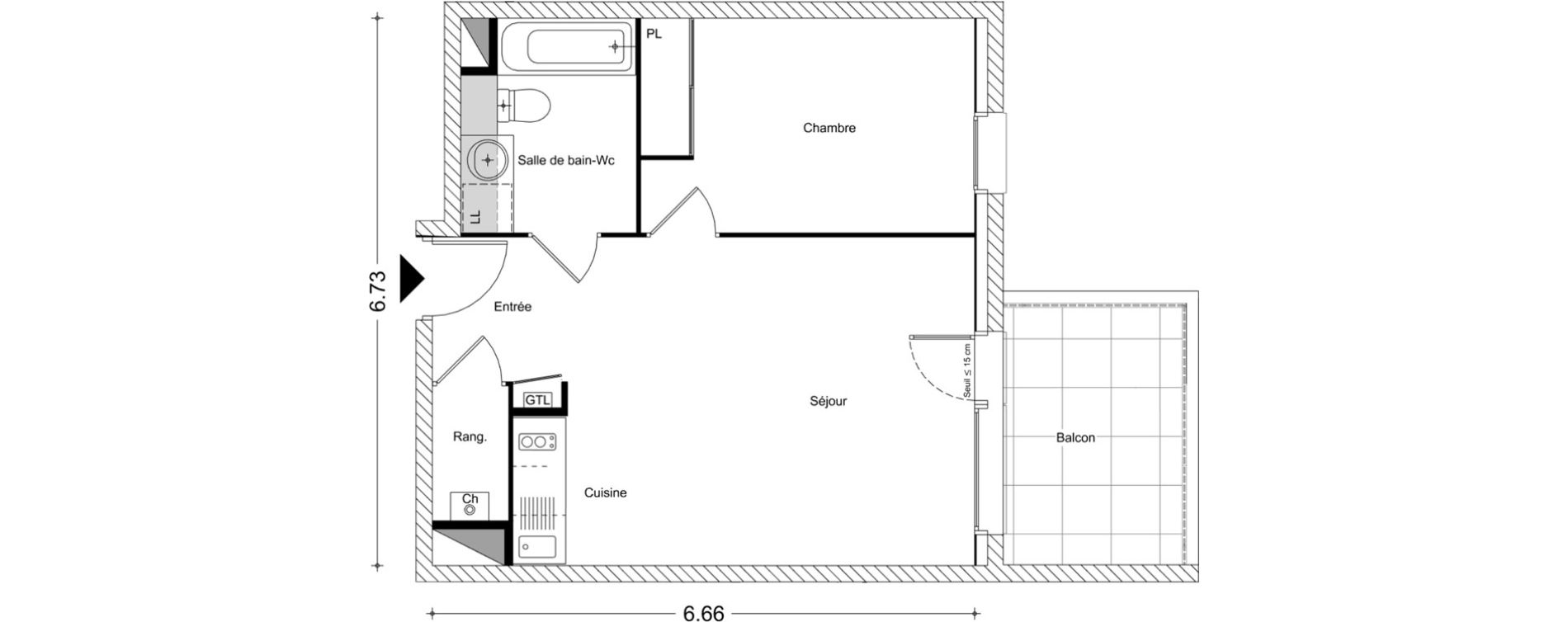 Appartement T2 de 42,14 m2 &agrave; Chamb&eacute;ry Centre