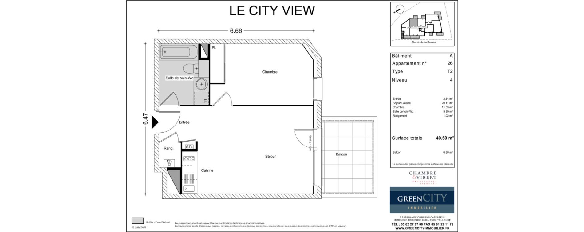 Appartement T2 de 40,59 m2 &agrave; Chamb&eacute;ry Centre
