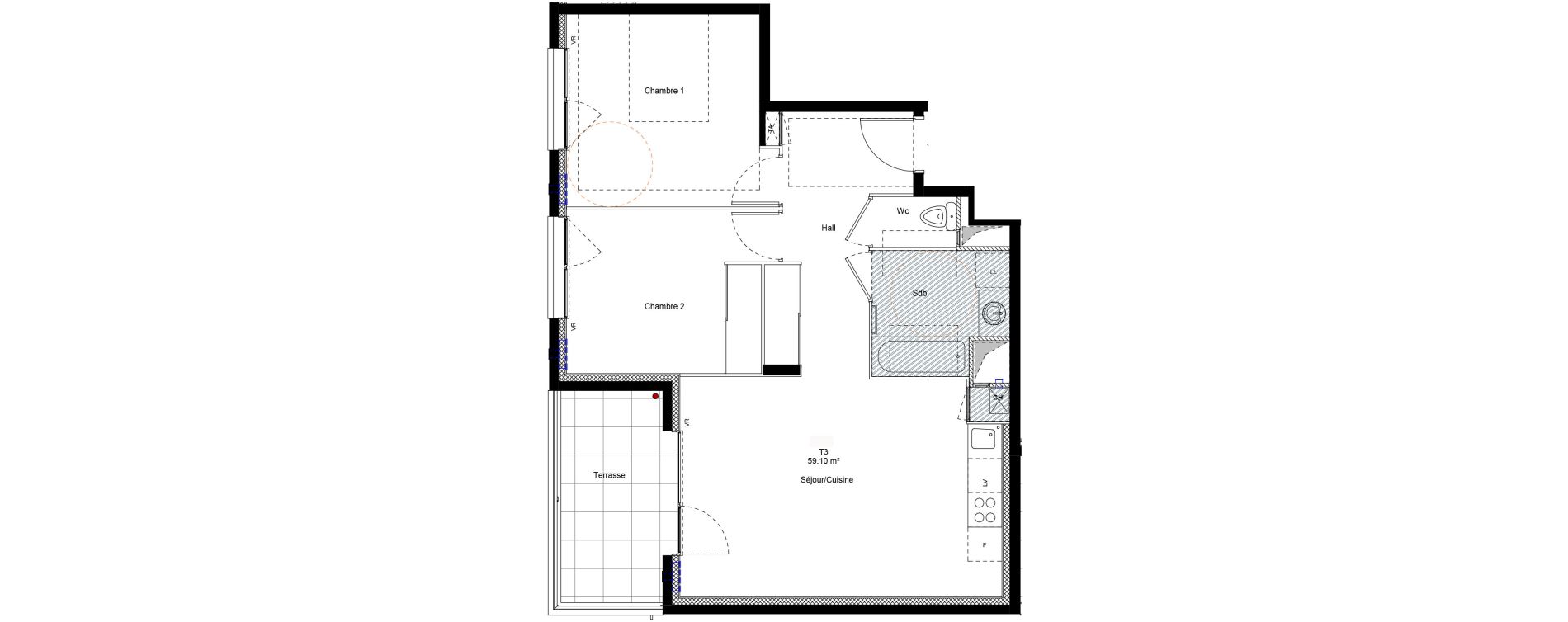 Appartement T3 de 59,10 m2 &agrave; Chamb&eacute;ry Centre