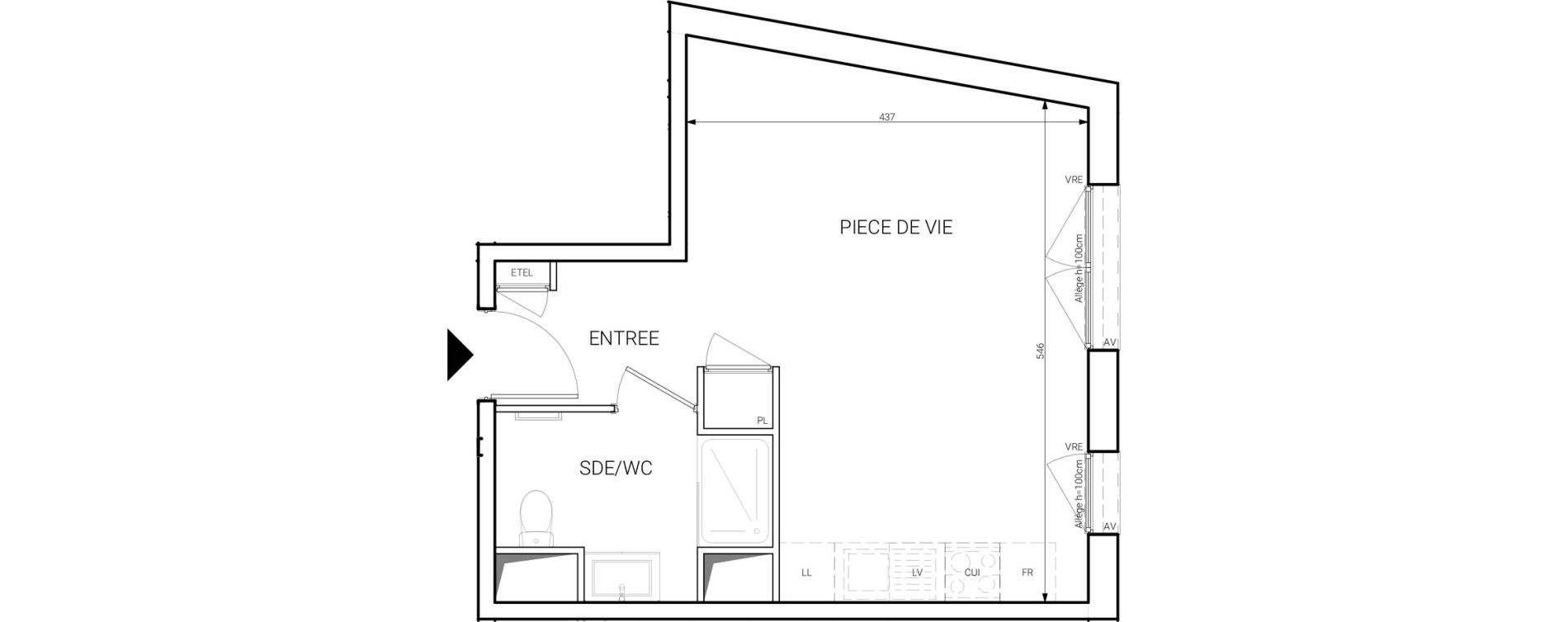 Appartement T1 de 31,30 m2 &agrave; Chamb&eacute;ry Bissy