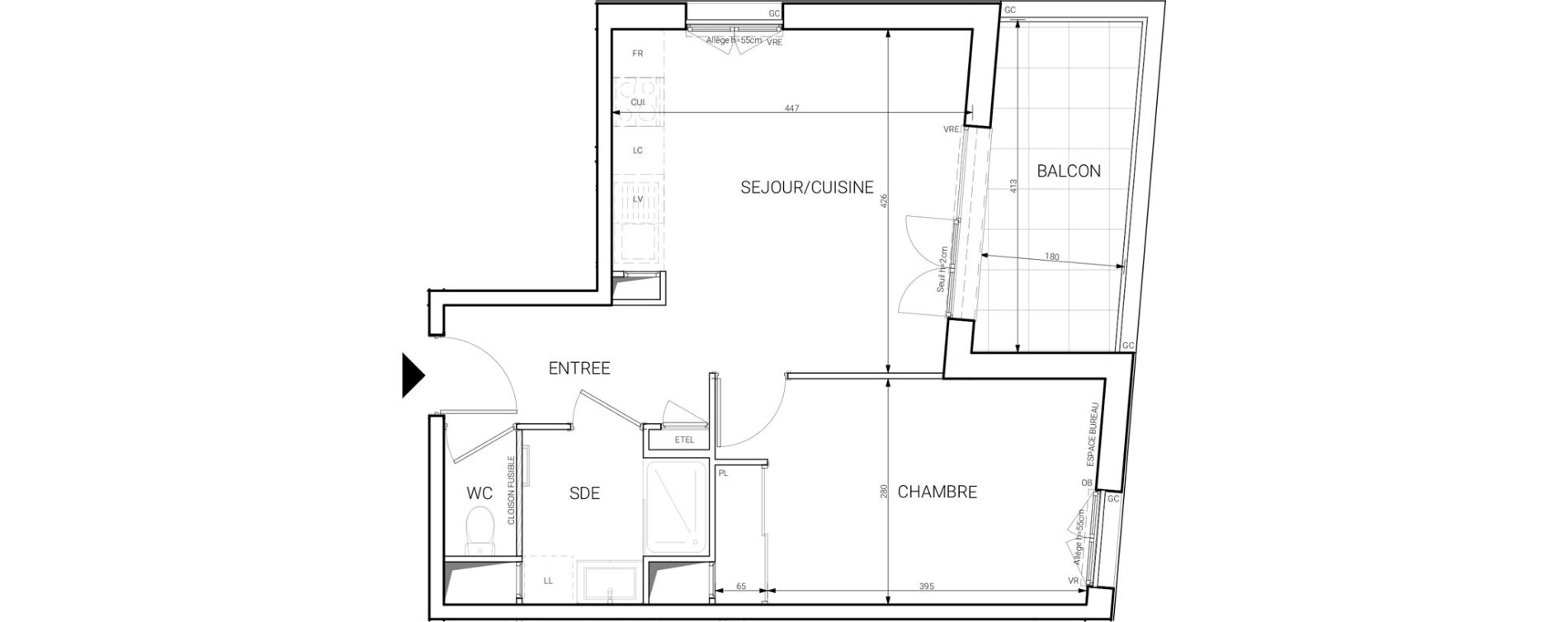 Appartement T2 de 40,75 m2 &agrave; Chamb&eacute;ry Bissy