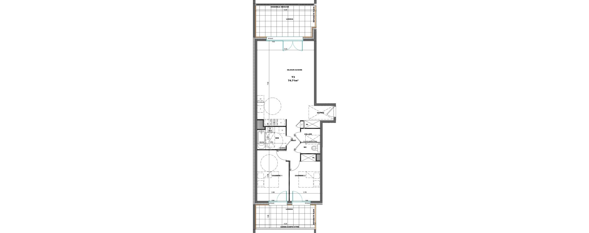 Appartement T3 de 74,71 m2 &agrave; Chamb&eacute;ry Avenue jean-jaur&egrave;s