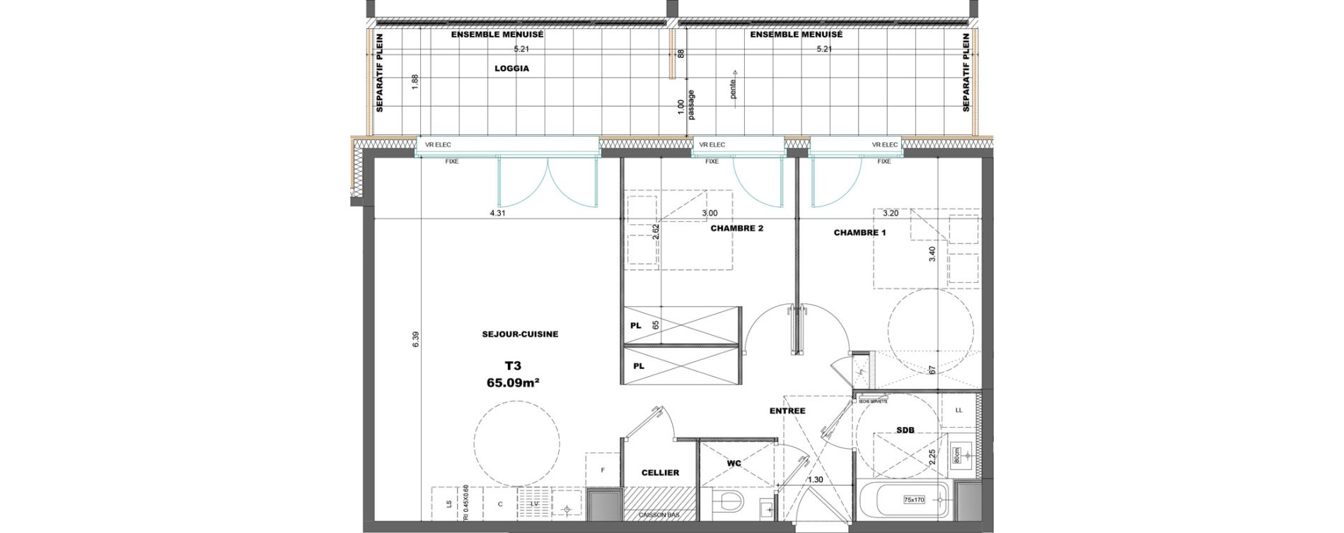 Appartement T3 de 65,09 m2 &agrave; Chamb&eacute;ry Avenue jean-jaur&egrave;s