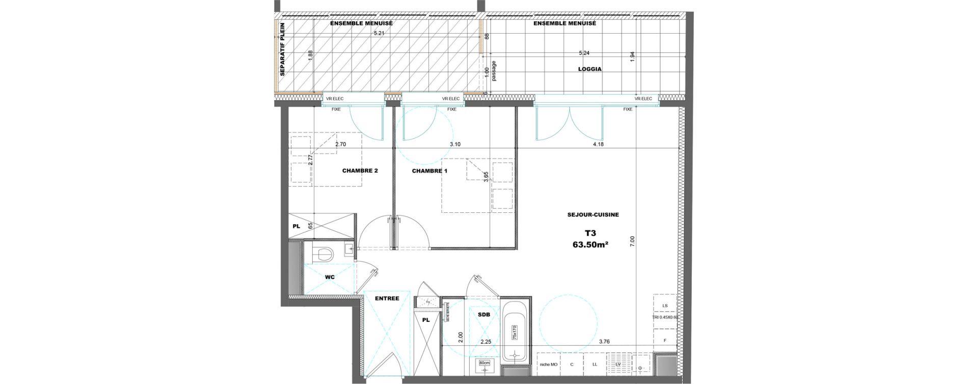 Appartement T3 de 63,50 m2 &agrave; Chamb&eacute;ry Avenue jean-jaur&egrave;s