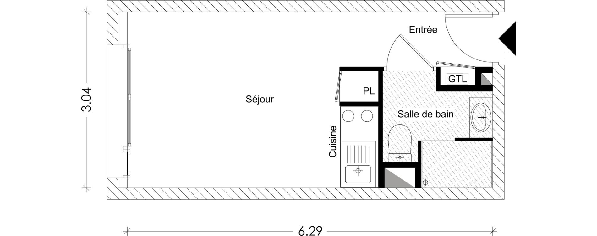 Appartement T1 de 18,11 m2 &agrave; Chamb&eacute;ry Montm&eacute;lian