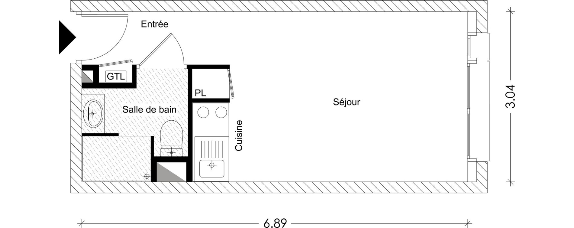 Appartement T1 de 19,92 m2 &agrave; Chamb&eacute;ry Montm&eacute;lian