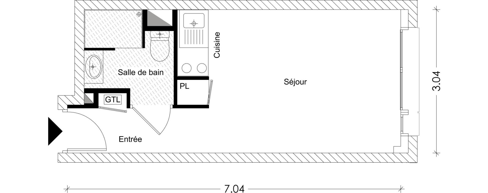 Appartement T1 de 19,61 m2 &agrave; Chamb&eacute;ry Montm&eacute;lian