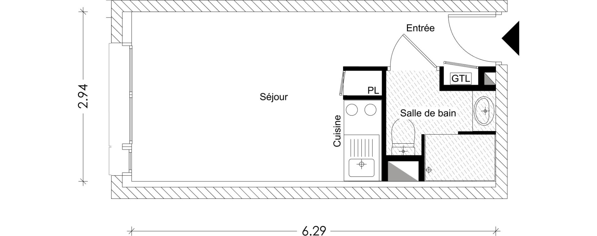 Appartement T1 de 17,48 m2 &agrave; Chamb&eacute;ry Montm&eacute;lian