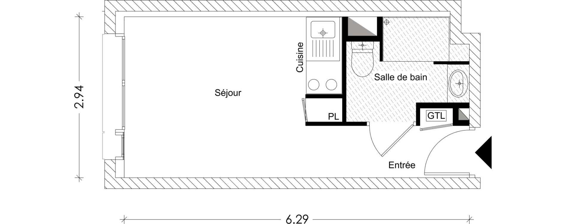 Appartement T1 de 17,28 m2 &agrave; Chamb&eacute;ry Montm&eacute;lian