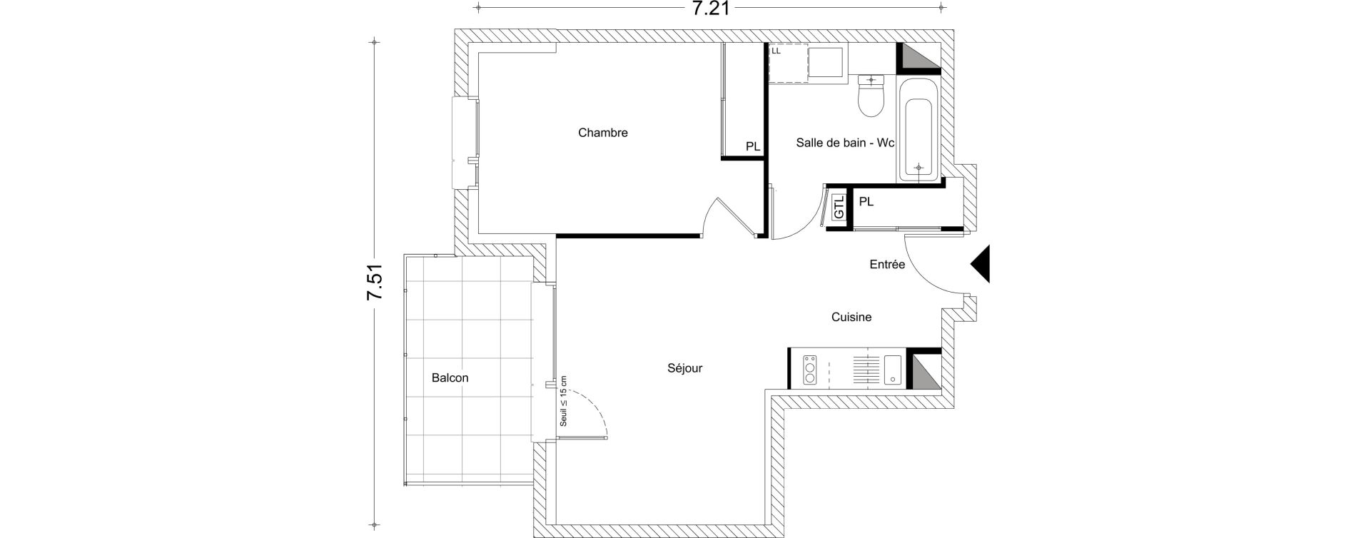 Appartement T2 de 41,79 m2 &agrave; Chamb&eacute;ry Montm&eacute;lian