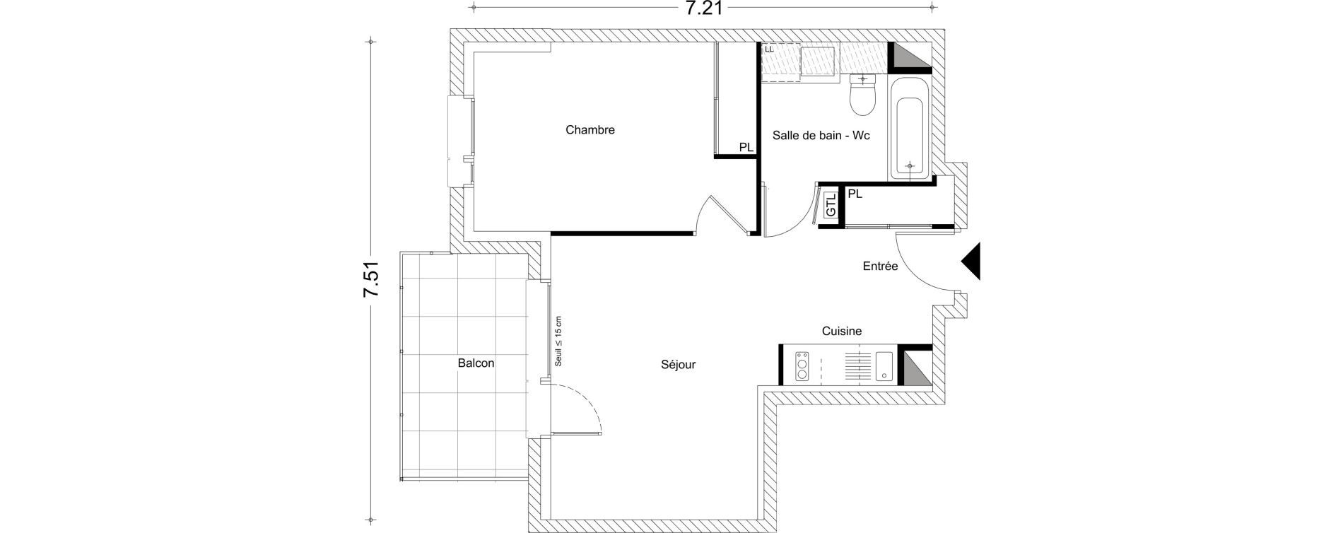 Appartement T2 de 41,79 m2 &agrave; Chamb&eacute;ry Montm&eacute;lian