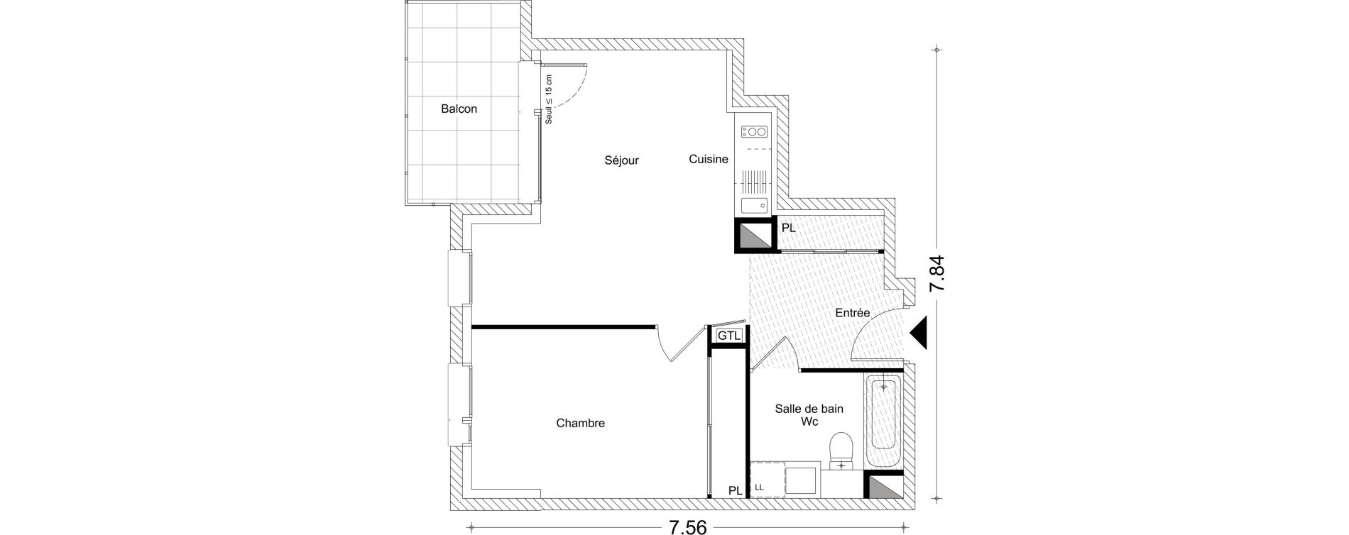 Appartement T2 de 45,63 m2 &agrave; Chamb&eacute;ry Montm&eacute;lian