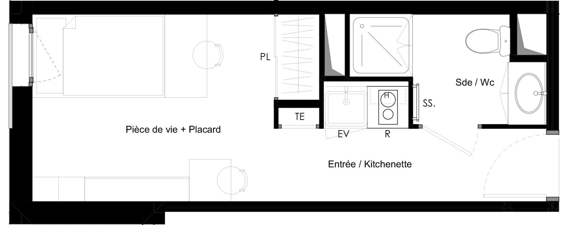 Appartement T1 meubl&eacute; de 18,55 m2 &agrave; Chamb&eacute;ry La cassine