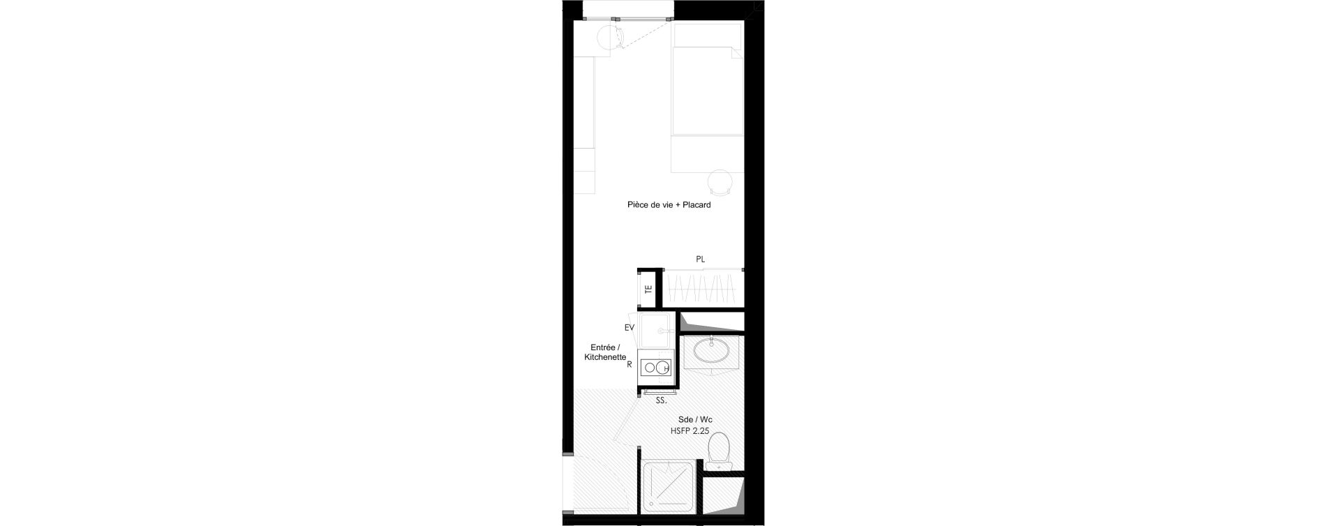 Appartement T1 meubl&eacute; de 21,16 m2 &agrave; Chamb&eacute;ry La cassine