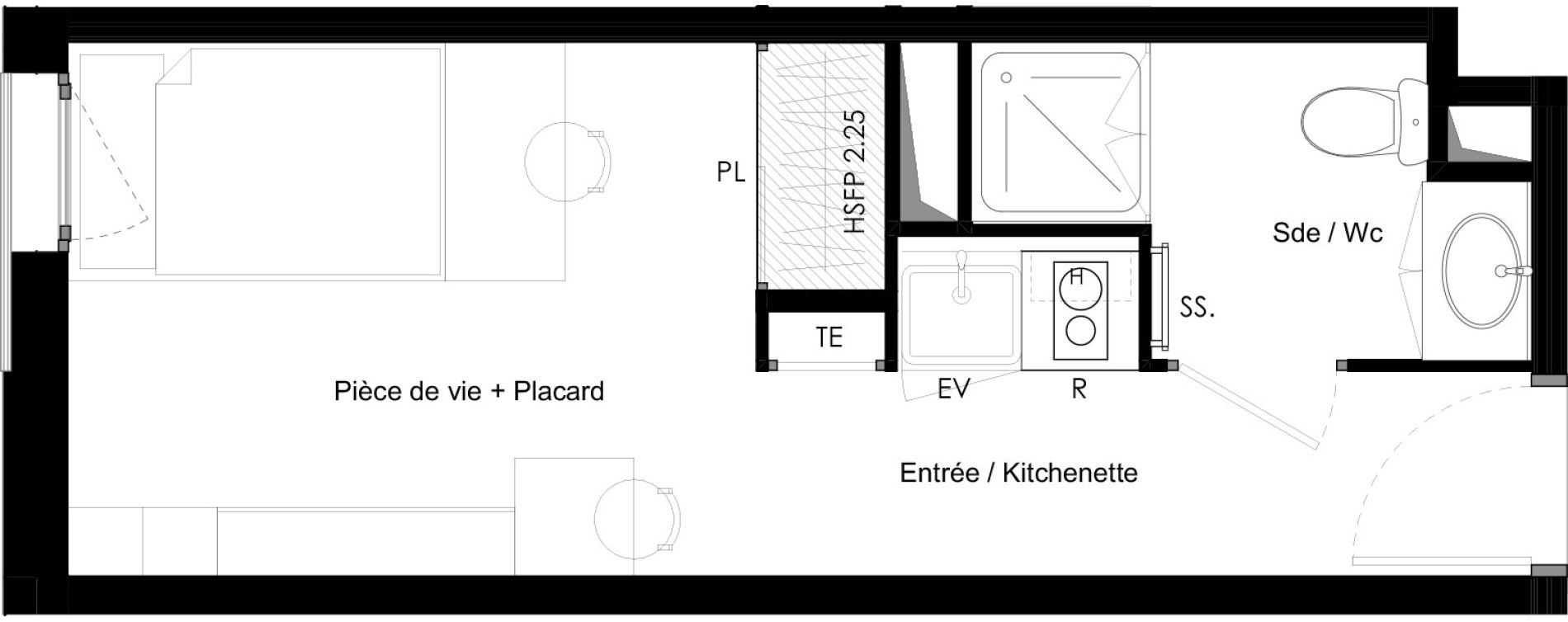 Appartement T1 meubl&eacute; de 18,53 m2 &agrave; Chamb&eacute;ry La cassine