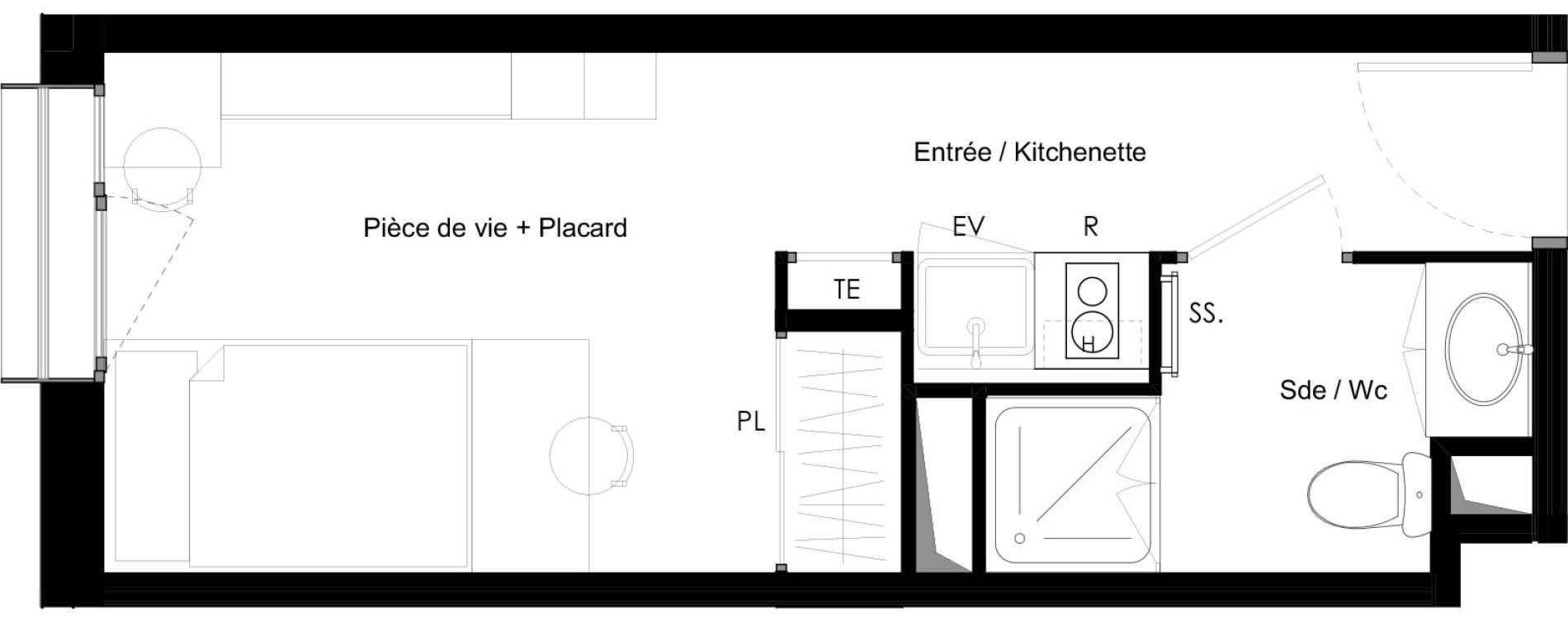 Appartement T1 meubl&eacute; de 18,53 m2 &agrave; Chamb&eacute;ry La cassine