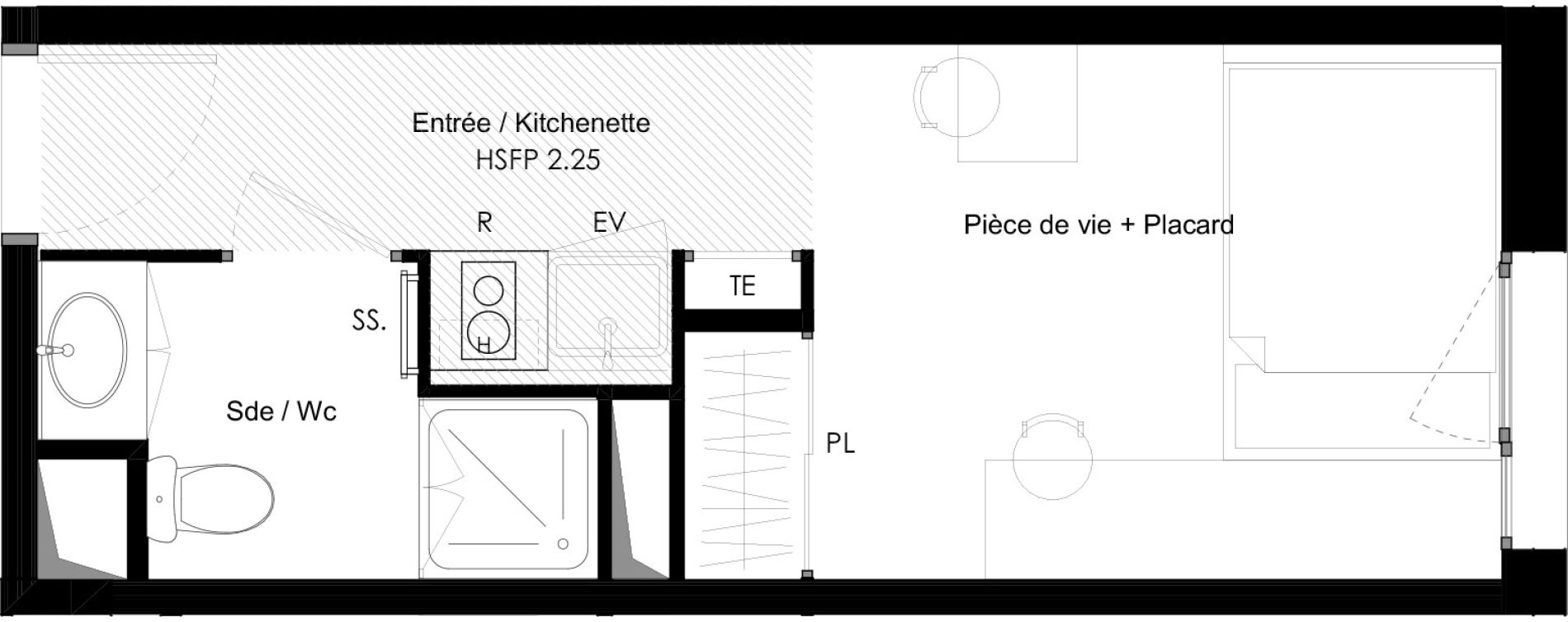 Appartement T1 meubl&eacute; de 18,57 m2 &agrave; Chamb&eacute;ry La cassine