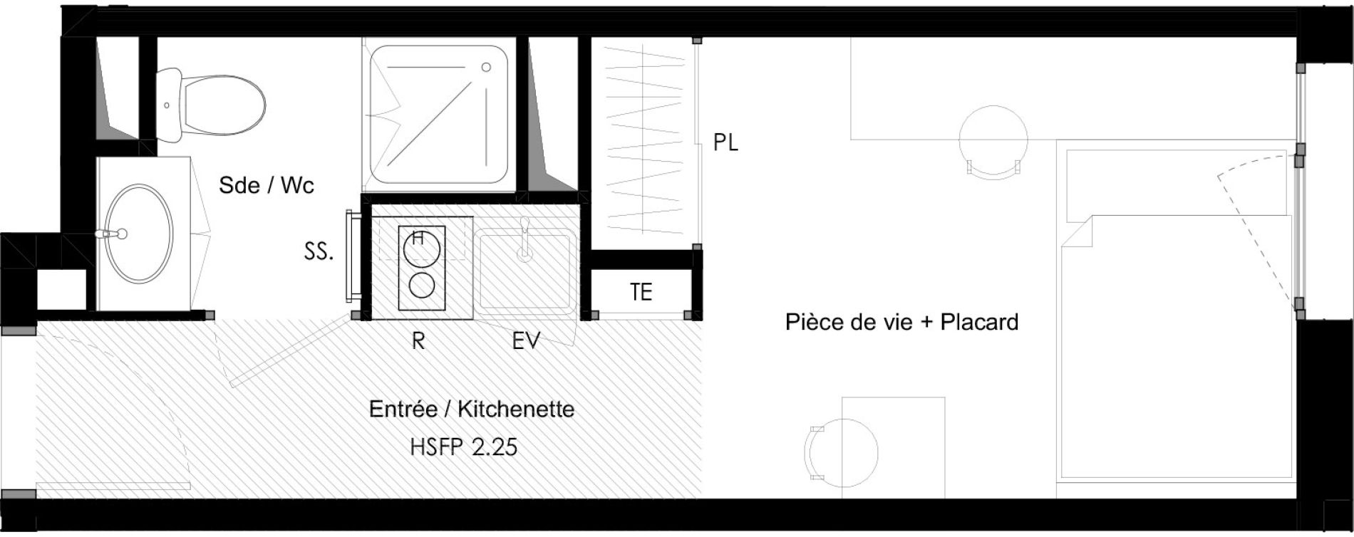 Appartement T1 meubl&eacute; de 18,16 m2 &agrave; Chamb&eacute;ry La cassine